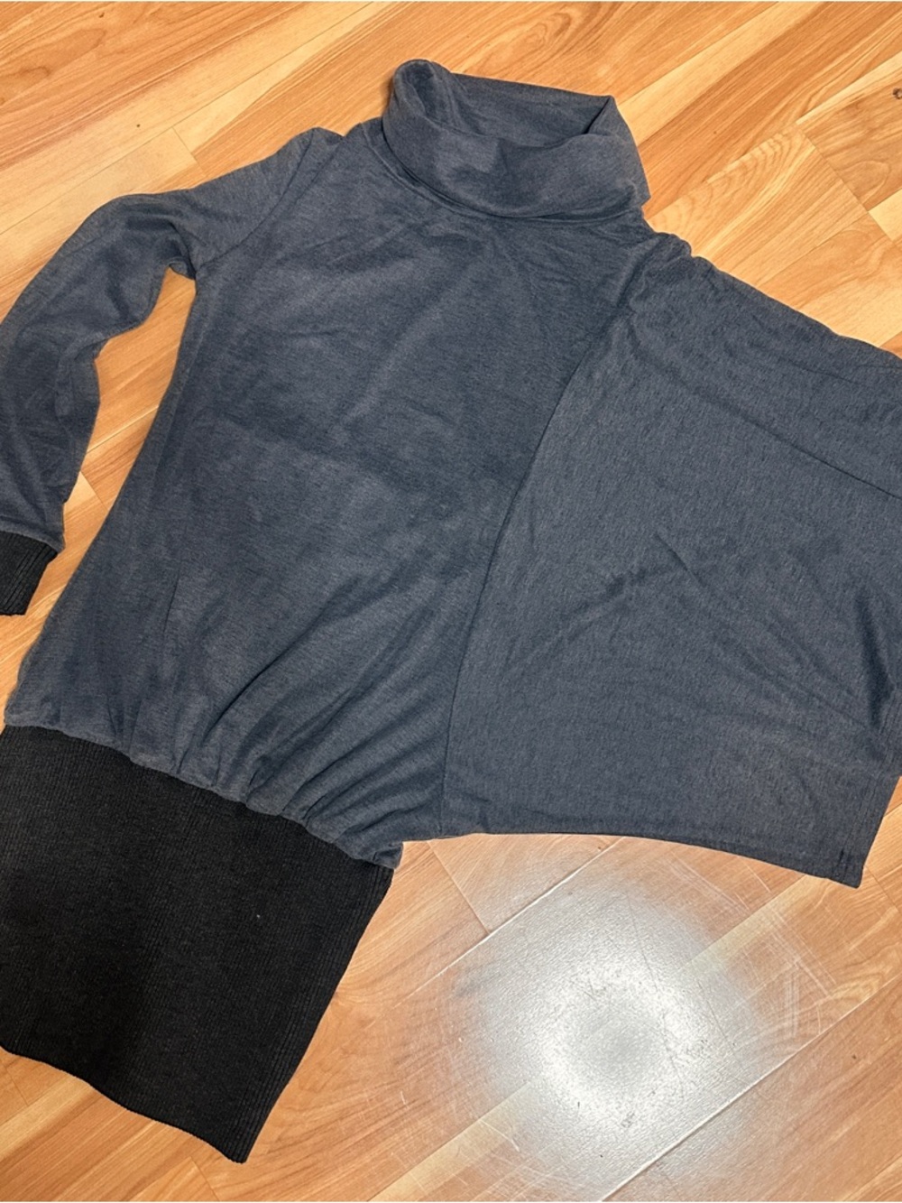 NWOT Dark Gray Turtleneck Batwing Sweater with Black Ribbed Hem